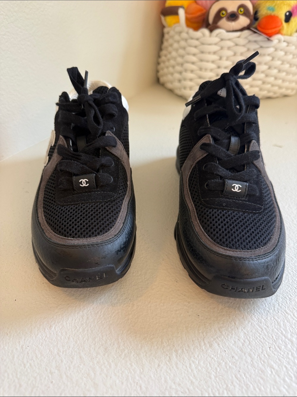 CHANEL Black and Gray women’s Mesh & Leather Sneakers